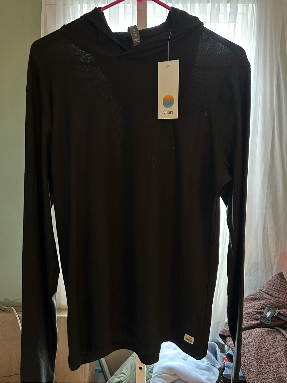 Vuori Black Lightweight Hooded Long Sleeve Top